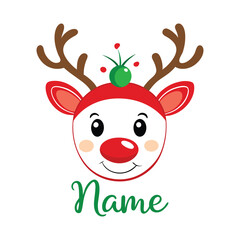 Cute Reindeer Family Vector with Customizable Kids' Name - Adorable Christmas Holiday Illustration for Festive Decor