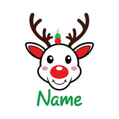 Cute Reindeer Family Vector with Customizable Kids' Name - Adorable Christmas Holiday Illustration for Festive Decor