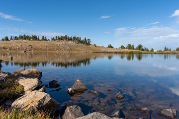 Lake with a reflection of the sky and trees