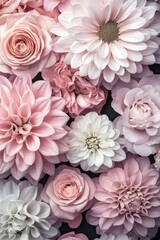 Delicate pastel blooms create a serene floral tapestry in soft shades of pink and white, inviting tranquility into any space