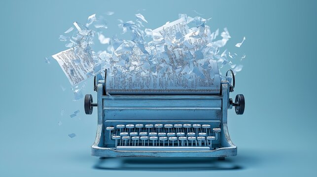 Surreal Typewriter with Floating Paper Shreds, Symbolizing Creativity and Expression in Vintage-Inspired Art Concept, Gemerative AI