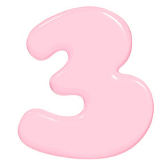 3D Cute Glossy Pink Number 3 Illustration