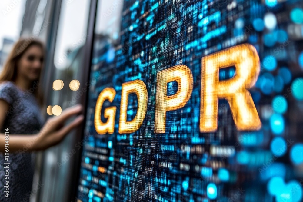 Aufkleber bright gdpr icon against a digital matrix background emphasizing data protection compliance and euro