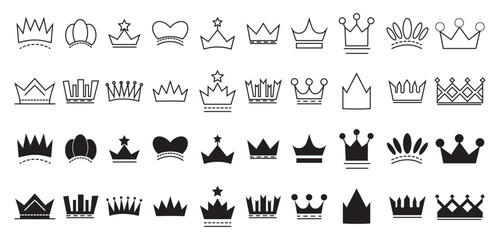Royal crown icon set isolated on transparent background. Elements of crown vector illustration