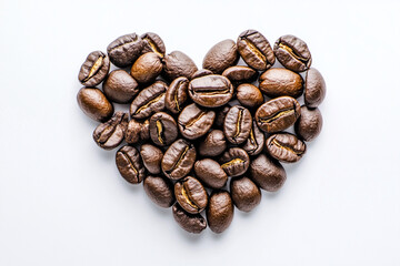 Naklejka premium Roasted coffee beans in shape of heart concept on white background. 