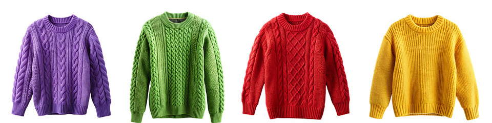 Set of different colors of sweaters isolated on transparent background