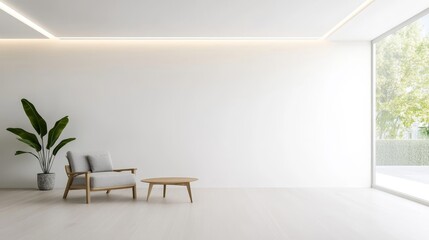 A white room with a chair and a table