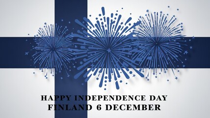 Finnish flag with blue fireworks celebrating finland independence day on december 6