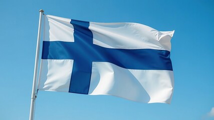 Finland flag waving against clear blue sky on sunny day, symbolizing freedom and patriotism for finland independence day