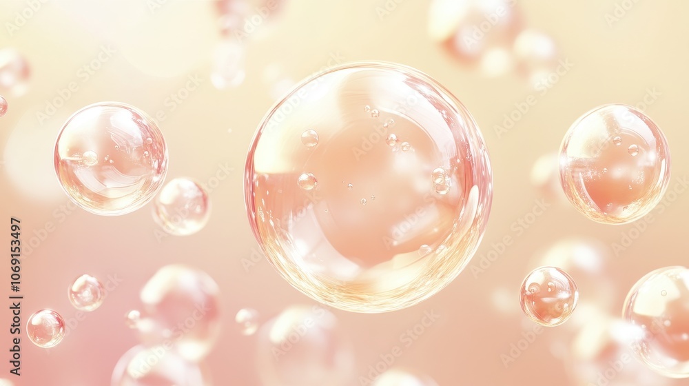 Poster abstract composition with floating transparent bubbles