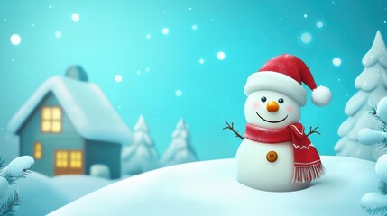 Obraz premium Cheerful Snowman in Winter Wonderland Background
