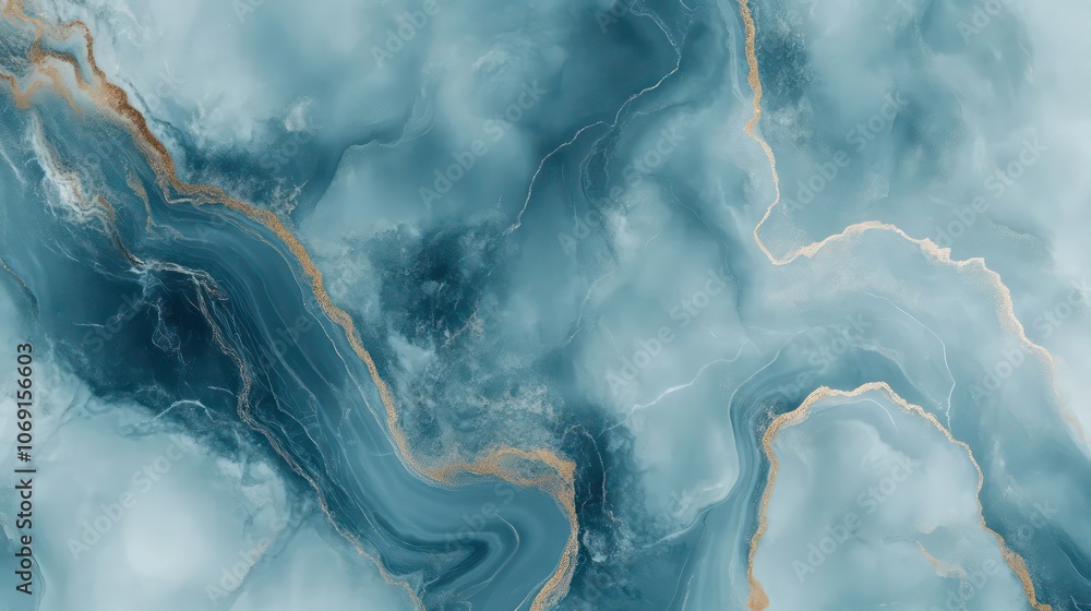 Aufkleber abstract blue and gold marbled texture with fluid patterns and smooth gradients.