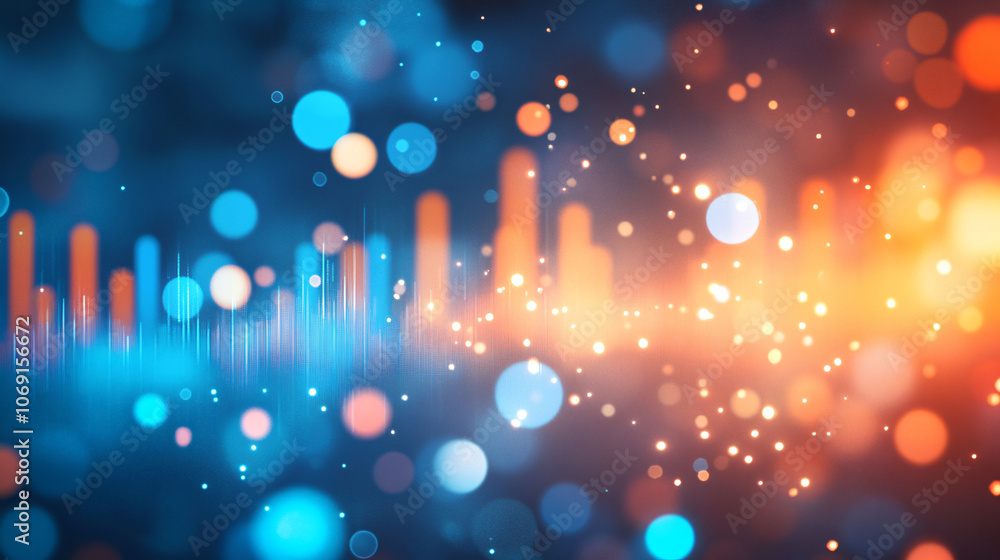 Leinwandbilder abstract technology background with glowing blue and orange lights creating a bokeh effect