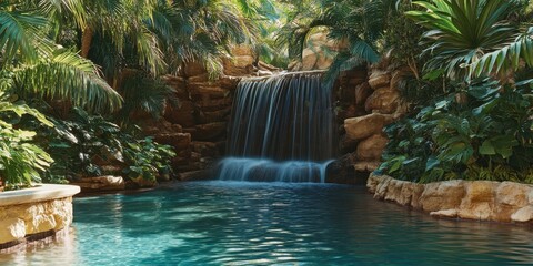 Tranquil Waterfall Oasis in Lush Greenery