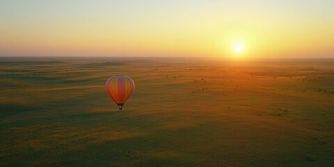Obraz premium Hot Air Balloon Soaring Over a Golden Savanna at Sunset