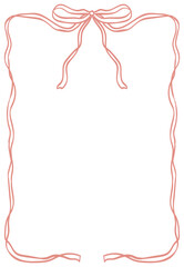 Vintage bow frame for greeting cards, wedding and birthday party, picnic invitations in cute elegant coquette style. Hand drawn ribbons border illustration isolated on transparent background.