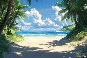 Golden Sunlight Through Palm Trees on Tranquil Beach
