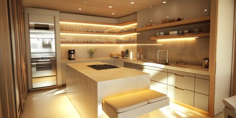 Modern Kitchen with Island and Built-in Appliances