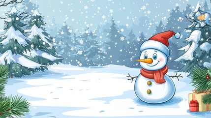 Fototapeta premium Festive Snowman in Winter Wonderland Scene