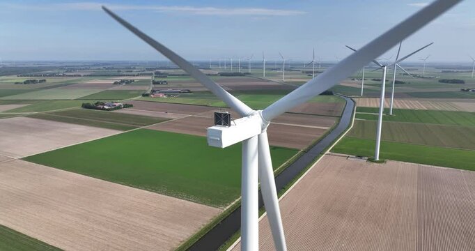 Large wind turbine in wind park, sustainable energy generation in The Netherlands