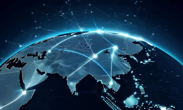 Business network growing and making connections to major cities across the globe