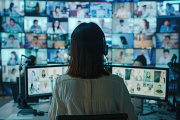 Obraz premium Businesswoman using modern technology for video conference negotiations.