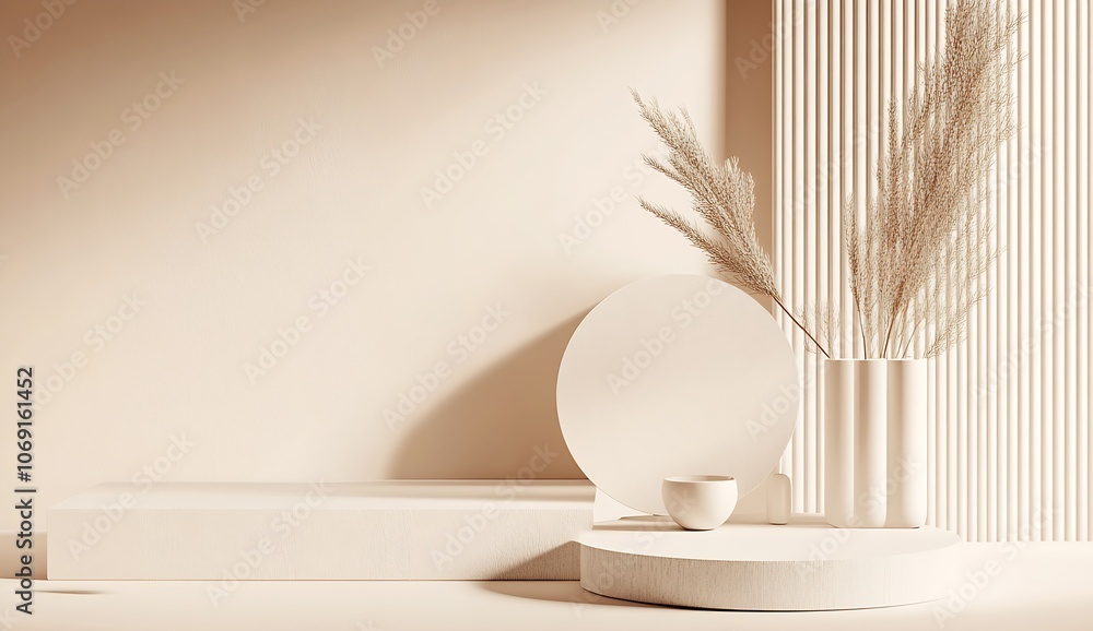Poster minimalist abstract composition with geometric shapes and neutral colors : generative ai