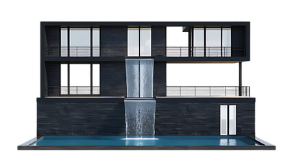 stunning luxury home in Mexico with two stories on isolated white background