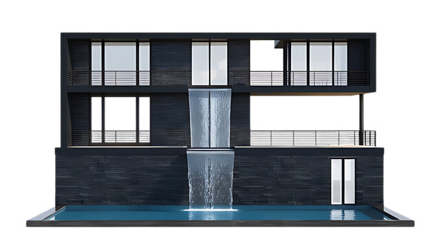 stunning luxury home in Mexico with two stories on isolated white background
