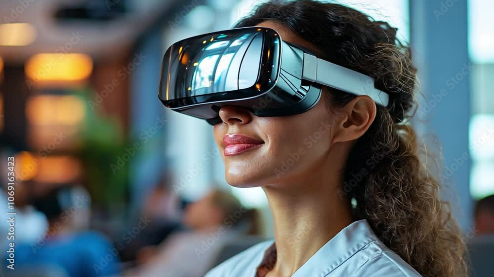 Aufkleber a woman engages in a brainstorming session using virtual reality in a modern workspace