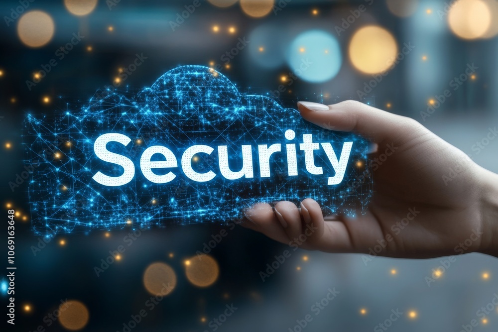Aufkleber glowing security icon held by hands symbolizing data protection cyber defense and secure cloud stora