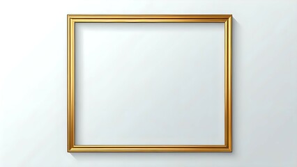Fototapeta premium A simple gold picture frame, hanging on a white wall, isolated.