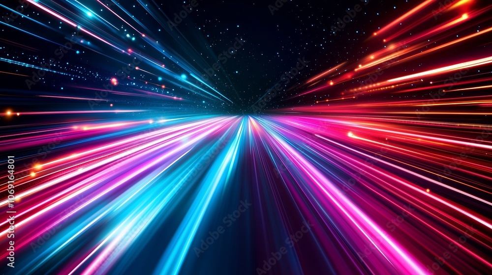 Aufkleber dynamic burst of colorful light beams race through a cosmic background at night in a vibrant display