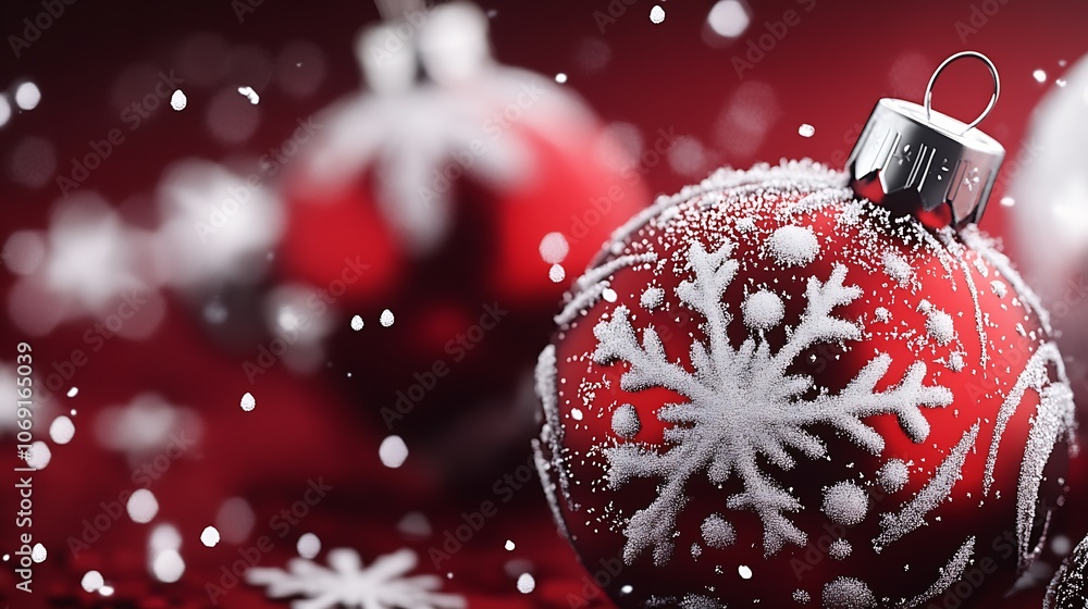 Poster close-up of red christmas ornament with detailed snowflake pattern in festive ambience : generative 