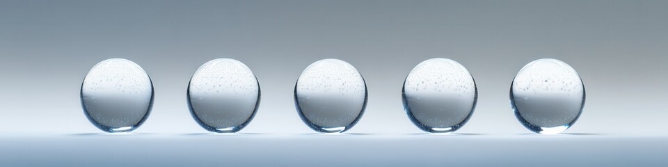 Closeup of glass spheres on a reflective surface
