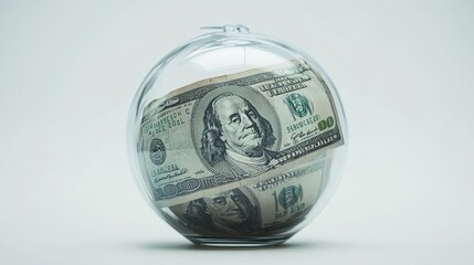 American dollar notes in piggy bank on white background, representing financial security