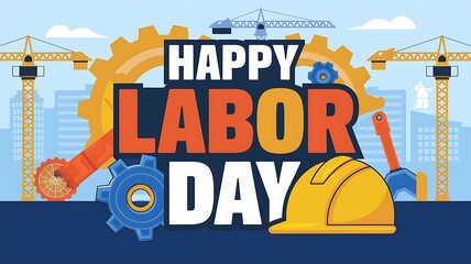 Happy Labor Day Illustration with Construction Gear