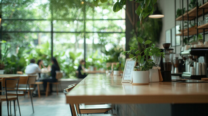Inviting Cafe Space with Greenery and Modern Decor for Collaboration