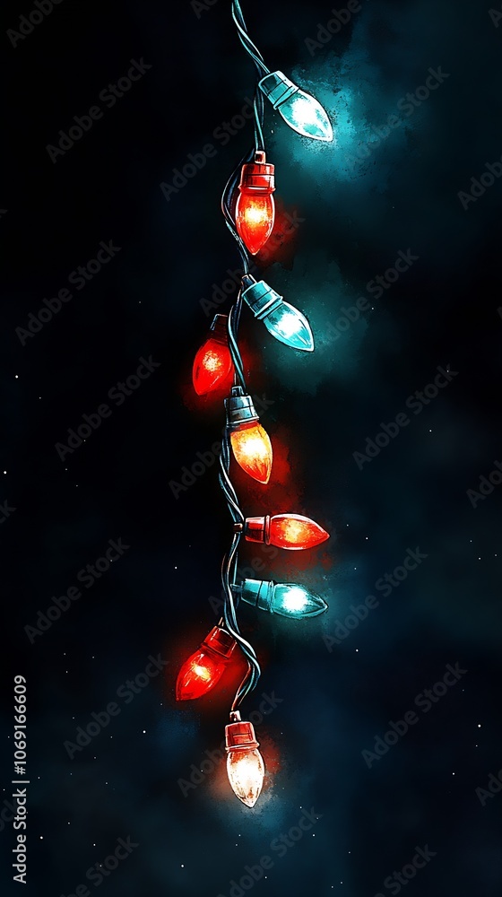 Leinwandbilder string lights in red and blue casting a warm glow in a night sky : generative ai