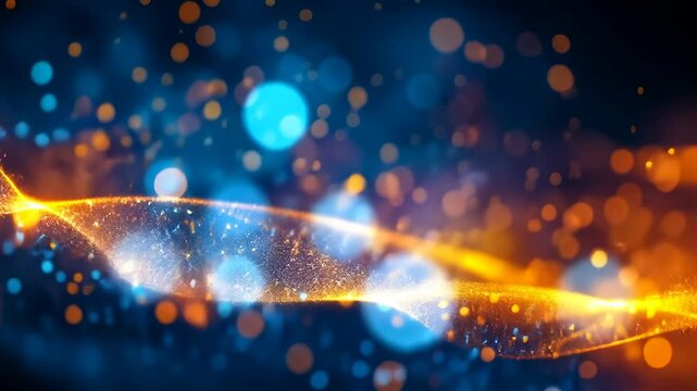 A captivating visual of blue and orange light trails, showcased with sparkling bokeh effects, creates a joyful festive ambience suggesting celebration or party scenes during the night.
