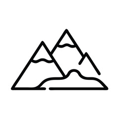 Mountain Outline Icon for Adventure and Outdoors, Minimalist black outline of a mountain range, representing nature, exploration, and adventure, ideal for outdoor, travel, and hiking themes.
