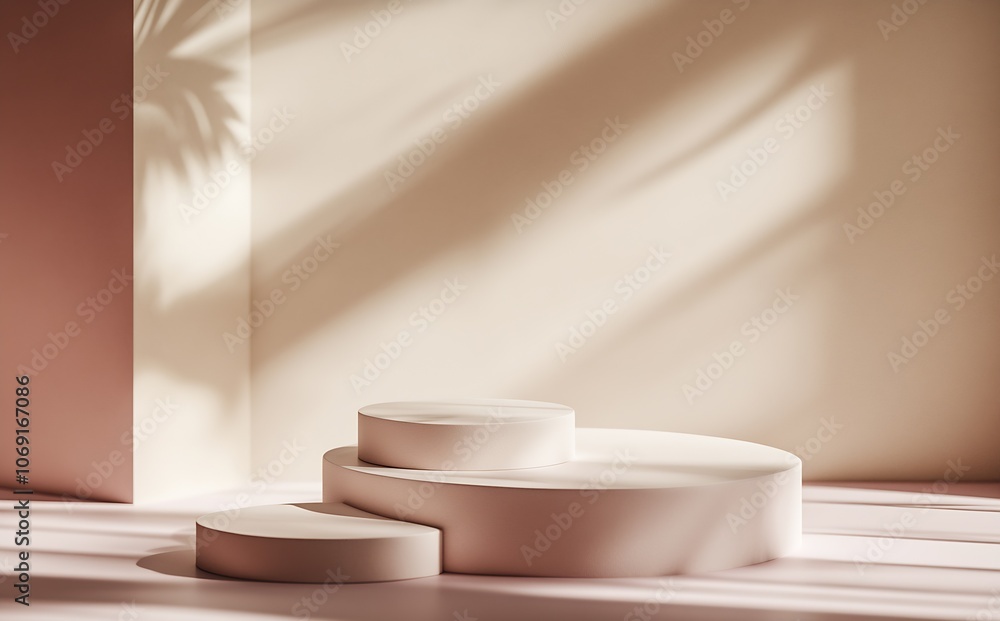 Poster stylish minimalist podium in pastel room with artistic light and shadow play : generative ai