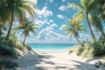 Obraz premium Palm Trees Framing a Tranquil Turquoise Beach