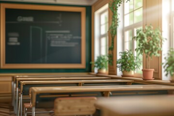 Empty classroom with a blackboard