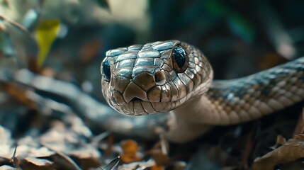 Fototapeta premium Intimate close up of snake in its natural, wild habitat image