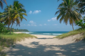 Palm Trees Framing Sun-Kissed Sandy Beach Escape