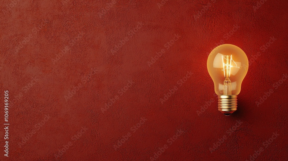Poster a glowing light bulb illuminated against a textured red background, creating a warm and inviting amb