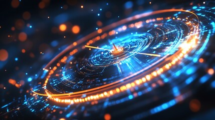 Dynamic Cybernetic Neon Vortex with Orange Accents and Blue Details : Generative AI