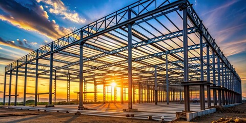 Steel Structure Construction at Sunset, Construction, Building, Structure