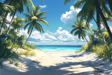 Obraz premium Peaceful Palm Tree Beach Escape with Turquoise Water